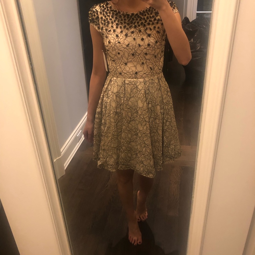 Alice + Olivia cap sleeve A line lace dress